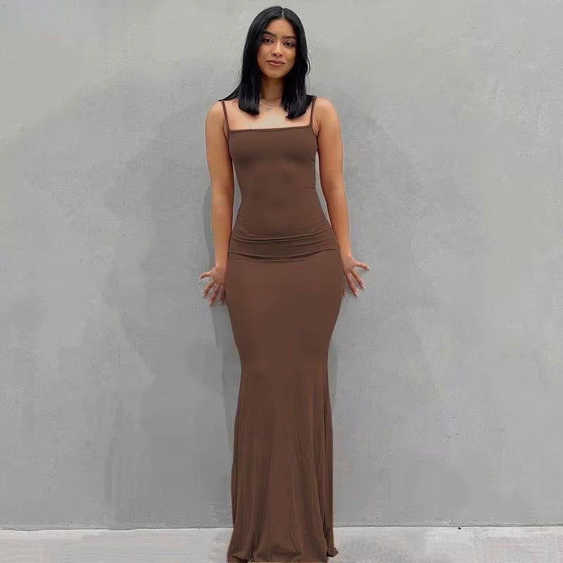 Satin Slip Sleeveless Backless Slim Maxi Dress