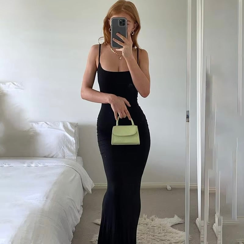 Satin Slip Sleeveless Backless Slim Maxi Dress