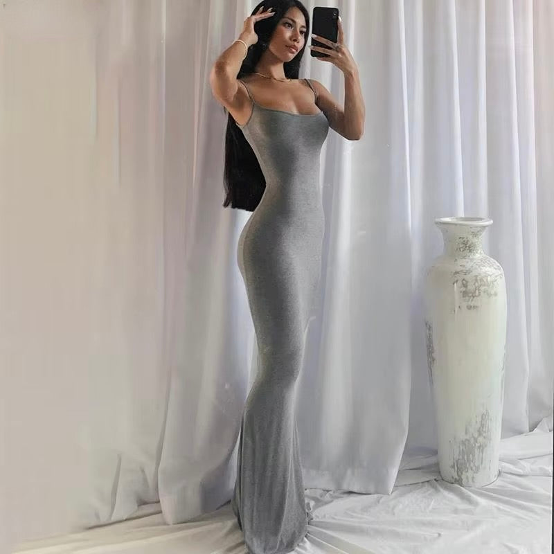 Satin Slip Sleeveless Backless Slim Maxi Dress