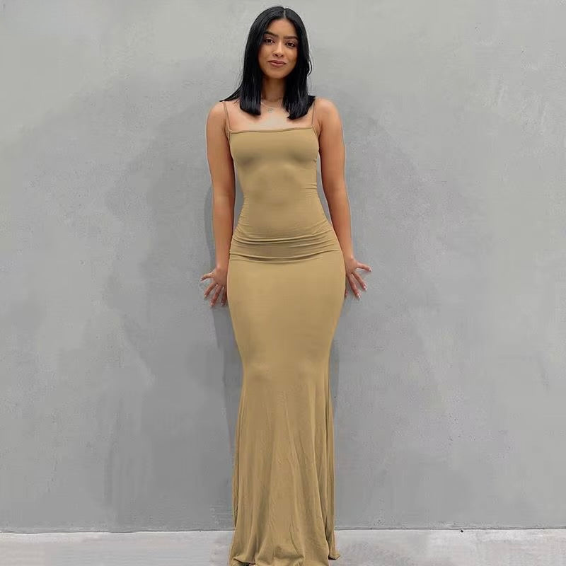 Satin Slip Sleeveless Backless Slim Maxi Dress