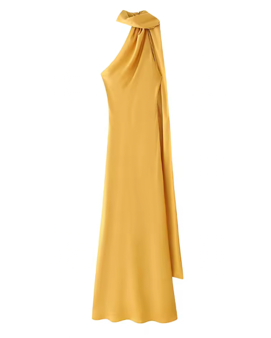 Satin Ribbon Halter Long Dresses