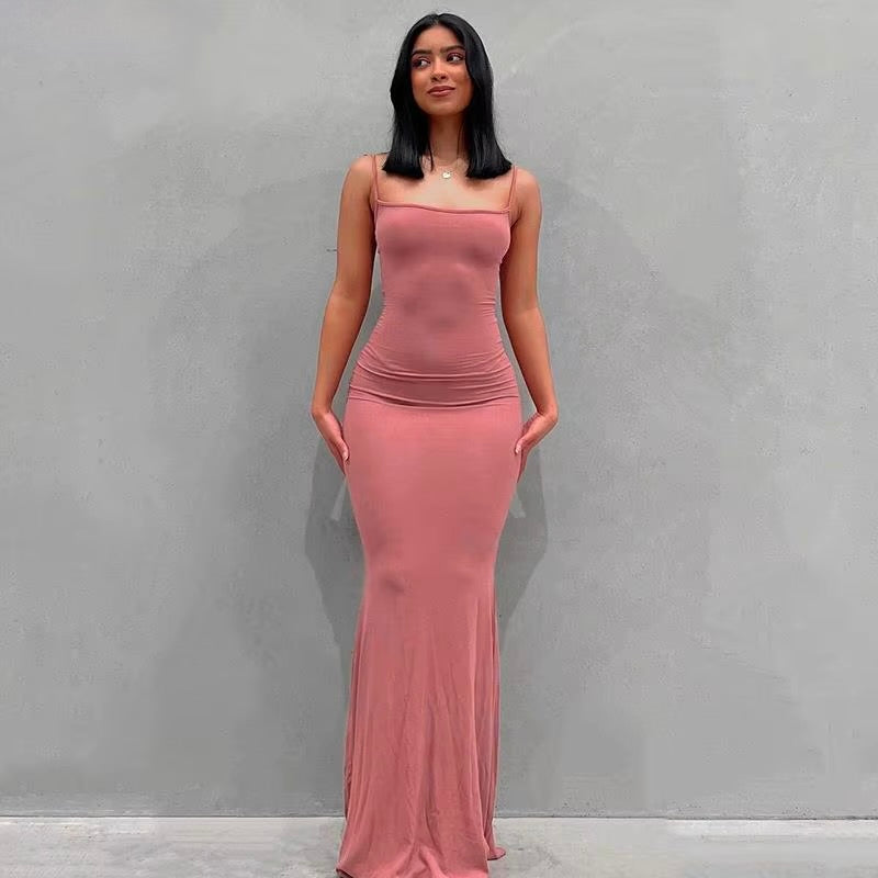 Satin Slip Sleeveless Backless Slim Maxi Dress